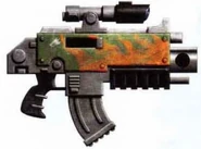 A Nocturne modified Ultima Pattern Bolter used by the Salamanders Chapter.