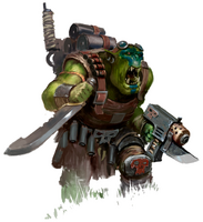 An Ork Kommando known as a Flashblade that belongs to Dazkrit's Killaz.