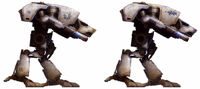 A pair of Warhound Scout Titans, The Argent Courser and Misericorde, of War Maniple Honouris. Destroyed, Battle of Ithraca