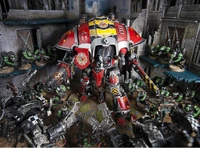 A Knight Errant of House Raven fighting a horde of Orks