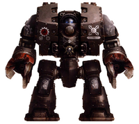 Iron Hands Leviathan Siege Dreadnought Ancient-Claviger Khalon, Heavy Assault. Echelon, Order Novii, Morragul Clan-Company, active during the Horus Heresy.