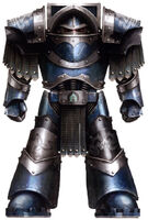 An Alpha Legion Lernaean Terminator Strike Leader in Cataphractii Pattern Terminator Armour.