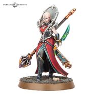 A female Genestealer Cult Magus armed with a Force Stave and Cultist Knife.