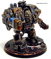 A Chaos Dreadnought of the Black Legion, armed with a Plasma Cannon and a Dreadnought Chainfist