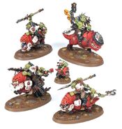 A squadron of Squighog Boyz riding the Squig mounts called Squighogs.