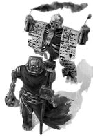 A Black Templars Chapter Cenobyte Servitor carrying a holy Chapter relic