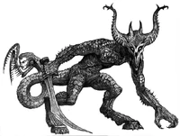A Greater Daemon of Malal, as originally illustrated in Warhammer Fantasy Roleplay 1st Edition .