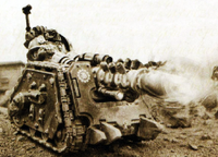 An ancient pict-capture of a Graviton Cannon armed Rapier during the Horus Heresy.