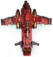 An earlier mark of Thunderhawk gunship used by the Blood Angels Legion during the late Great Crusade and Horus Heresy, dorsal-view.