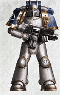 Brother Veraxus before the Horus Heresy, an anointed member of the Davinite Warrior Lodges of the XII Legion wearing Mark III Iron Power Armour and wielding an archaic pattern Bolter.