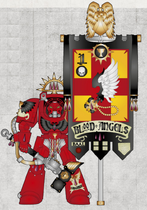 The Company Standard of the Archangels is a masterwork heraldic piece; it shows the company’s numeric designation and icon alongside the wing of Sanguinius, which symbolises excellence.