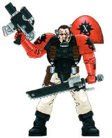 A Marines Exemplar Scout Marine armed with an Infernus "S" Pattern Bolt Pistol and a Chainsword