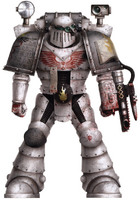 A Pre-Heresy Word Bearers Legion Apothecary in Mark II Crusade Power Armour.