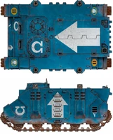 5th Rhino APC of the Ultramarines 2nd Company; this vehicle is currently assigned to the company's 4th Tactical Squad; dorsal and profile views shown