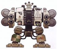 Brother Malach, a rare Mortis Pattern Mark V Dreadnought, armed with twin-linked autocannons.