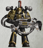 Veindon Slass of the Children of Torment, a Noise Marine and the Earl of Dissonance, self-proclaimed Bane of Tybaltia, armed with a Sonic Blaster