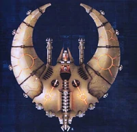 A Necron Doom Scythe of the Maynarkh Dynasty outfitted for a precision ground attack role during the assault on Amarah Prime in the Orphean War, dorsal view