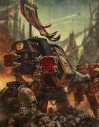 A Deathwatch kill-team, including a rare Dreadnought drawn from the Imperial Fists, faces Chaos Space Marines.