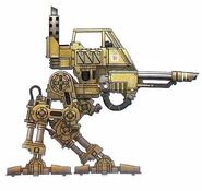 A Tallarn Pattern Sentinel armed with a Multi-Laser and used by the Astra Militarum's Tallarn Desert Raiders regiments.
