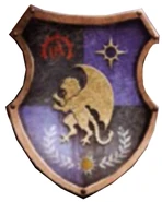 Example House Orhlacc heraldry of Alsahr Orhlacc, worn on the guardbrace of his Cerastus Knight-Lancer Pilgrim of Dread