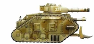 Leman Russ Tank, 3rd Tallarn Armoured Regiment, 3rd Squadron, 1st vehicle, took part in the Battle of Gladamak during the Taros Campaign.