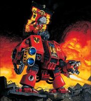 A Blood Angels Furioso Dreadnought armed with a Multi-Melta and a Bloodfist, with under-slung Heavy Flamer.