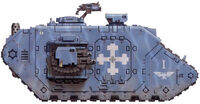 An Avenging Sons Land Raider Prometheus, which serves as a transport for their elite 1st Company Terminators.