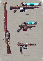 Weapons of the Legiones Skitarii; Galvanic Rifle, Arc Rifle, Arc Pistol, Flechette Blaster