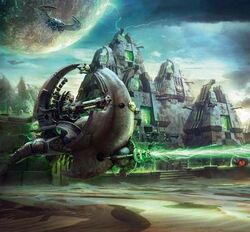 A Tesseract Ark of the  unleashing the power of its  whilst defending a   during the 