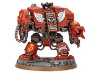 A Furioso Dreadnought of the Blood Angels Chapter armed with a Bloodfist, an under-slung Heavy Flamer, and a Frag Cannon