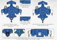 Ultramarines Stormhawk Interceptor squadron, displaying common Adeptus Astartes aviation markings.