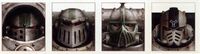 Pre-Heresy Death Guard Legion helm markings; the use of vertical stripes to denote seniority is believed to have originated with the Legion's re-organisation as the Death Guard, and became common as a mark of veterancy and tactical command