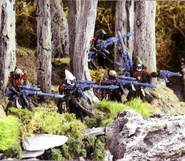 A Saim-Hann Ranger force in a forested area, scouting the lay of the land.