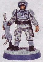 Cadian Shock trooper of the 122nd Cadian Regiment wearing the uniform worn during the Vintock III Campaign of the 40th Millennium