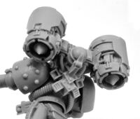 Rear view of Mark V Heresy Power Armour with Jump Pack