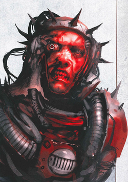 A Fallen Noble of the Chaos Knights showing the characteristic physical corruption of the  after exposure to the energies of .