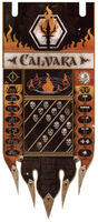 A Legio Suturvora Princeps honour banner of the Reaver-class Titan Calvara.