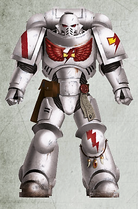 A White Scars Primaris Space Marine, Brother Ganzorig, White Scars 9th Company, 2nd Squad (Fire Support) in Mark X Tacticus Power Armour.