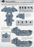 Space Wolves Stormfang gunships displaying the Chapter's unique and distinctive aviation Pack markings.