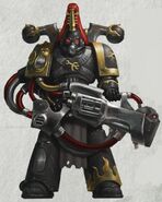 Devolus the Obscenitor, a Noise Marine and Twistflesh Desecrator of the Tomb of Saint Solus, armed with a Sonic Blaster