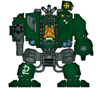 Dark Angels Mark V Castraferrum Dreadnought Brother Azmodor. The markings on his hull indicate that he is the 2nd Dreadnought of the Dark Angels 5th Company.
