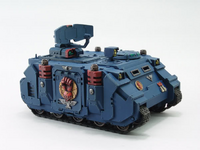 A Damocles Command Rhino belonging to the Crimson Fists Space Marine Chapter