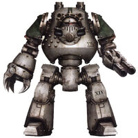 Ancient Lhorgath, a Contemptor Pattern Dreadnought of the Death Guard who fought in the battles of the Horus Heresy.