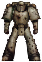 Loyalist Death Guard Legionary Kaleb Molor; note the Mark IV Maximus Pattern Power Armour repaired with scavenged components from the Istvaan III battlefield and the defaced Legion heraldry with an image of the Imperial Aquila incised by hand on the breastplate