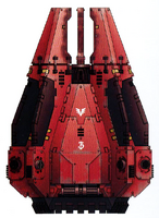 A Drop Pod of the Blood Angels Chapter, side view