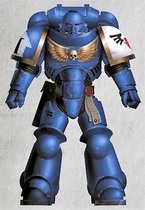 Brother Tarrand, 2nd Company, 2nd Squad (battleline), a Primaris Space Marine of the Fulminators wearing Mark X Tacticus Power Armour.