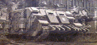An ancient pict-capture of a Deimos Rhino of the Death Guard Legion during the Istvaan III Atrocity.