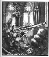 A Ratling sniper defends an Imperial cathedral