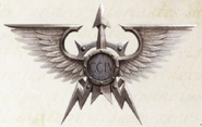 A Vexilla; the cohorts of the Solar Auxilia carried into battle standards and banners; the icon used by all Imperial Army units -- the variant shown here is specific to the Solar Auxilia units; the central plaque mounts the cohort's numeral.