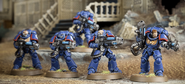 An Ultramarines Hellblaster Squad outfitted with Heavy Plasma Incinerators.
